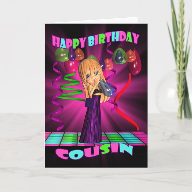 Cousin Happy Birthday with Cute little Cutie Pie b Card (Front)
