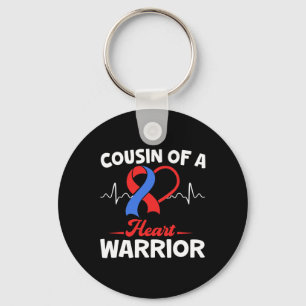 Cousin Of A Warrior Heart Disease Awareness Ribbon Keychain