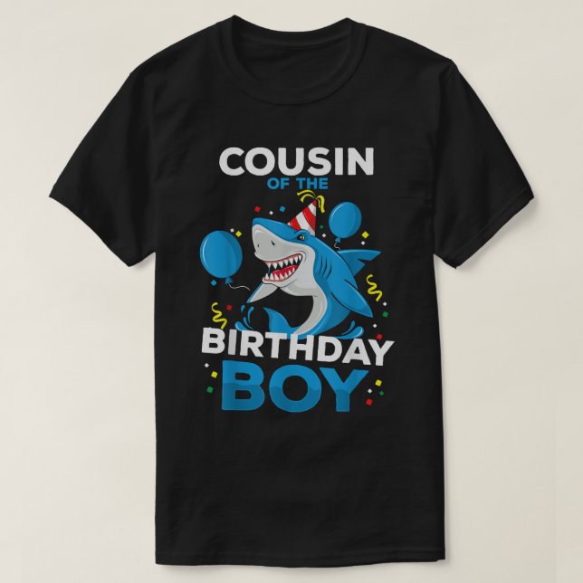Cousin of The Birthday Boy Shark Ocean Theme Match T-Shirt (Design Front)