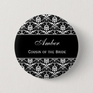Cousin of the Bride Black White Damask V10 2 Inch Round Button