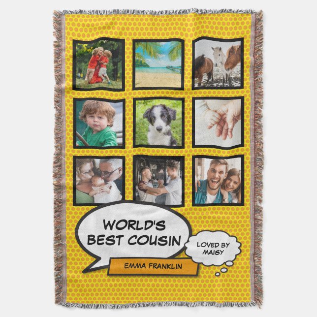 Cousin Photo Collage Fun Cool Comic Book Throw Blanket (Front Vertical)