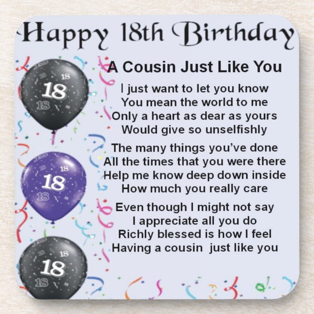 Cousin Poem 18th Birthday Coaster (Front)