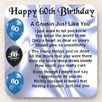 Cousin Poem 60th Birthday Coaster Zazzle