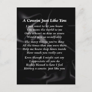 Cousin Poem - Black Silk Postcard