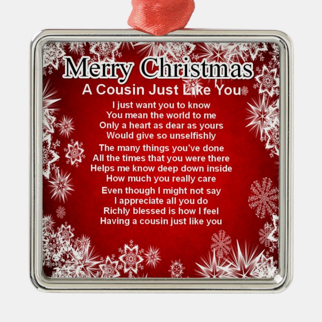 Cousin Poem  -  Christmas Design Metal Ornament (Front)