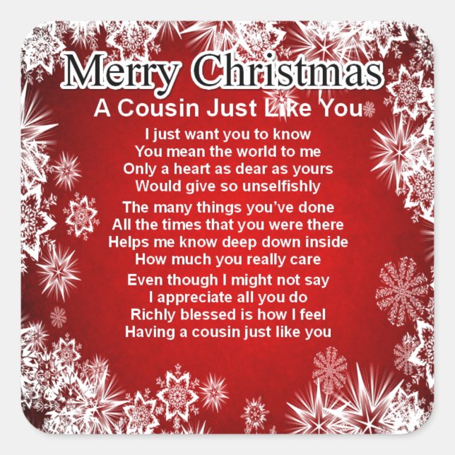 Cousin Poem  -  Christmas Design Square Sticker (Front)