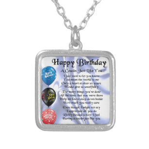 Cousin poem  Happy Birthday Silver Plated Necklace