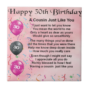 Cousin Poem - Pink - 30th Birthday Tile