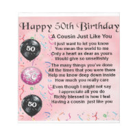 Cousin Poem - Pink- 50th Birthday