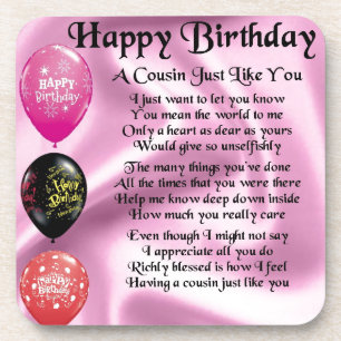 Cousin poem - pink - Happy Birthday Coaster