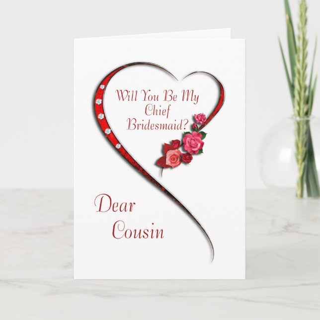 Cousin, Swirling heart Chief Bridesmaid invite (Front)