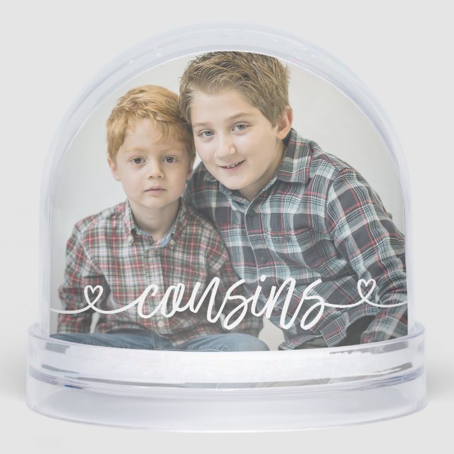 Cousins Love Hearts Personalized Photo Snowglobe (Front)