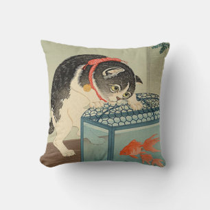 Coussin 猫と金魚, chat de 古邨 et poisson rouge, Koson, Ukiyo-e