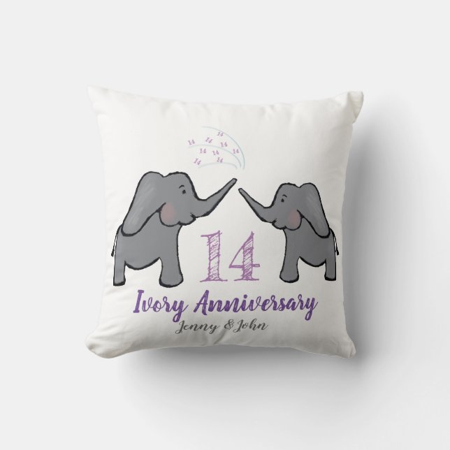 Coussin 14e anniversaire de l'éléphant d'ivoire violet (Recto)