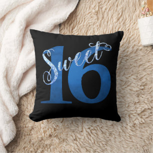 Coussin 16 ans Aquarelle bleue et Faux Parties scintilla