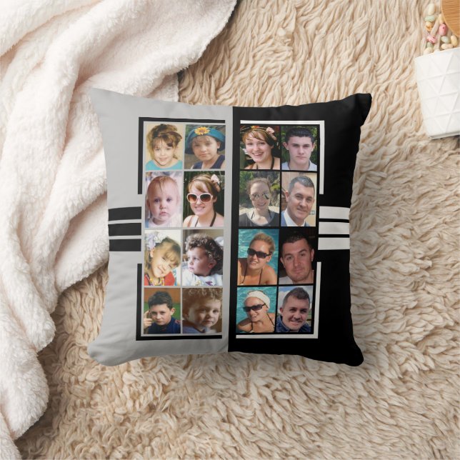 Coussin 16 photo collage double face gris noir (Couverture)