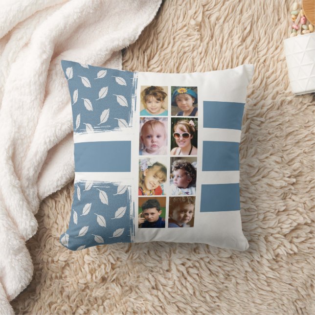 Coussin 16 photo collage feuille rayures bleu blanc (Couverture)
