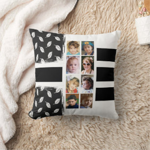 Coussin 16 photo collage feuille rayures noir blanc