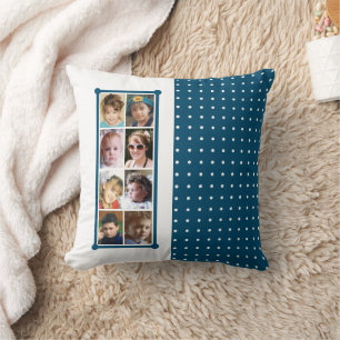 Coussin 16 photo collage pois lancer bleu