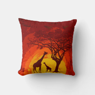 Coussin 16"x16" Jeu d'oreiller Africain Safari Giraffe Sun