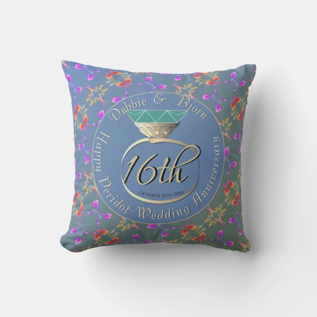 Coussin 16e anniversaire du Mariage Peridot & Sea Lavender (Recto)