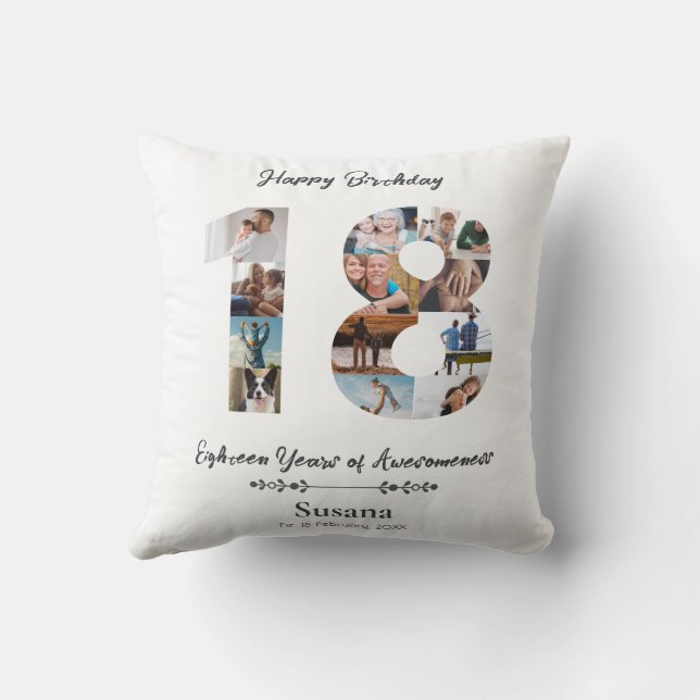 Coussin 18e anniversaire Photo personnalisée Collage Jeu d (Verso)