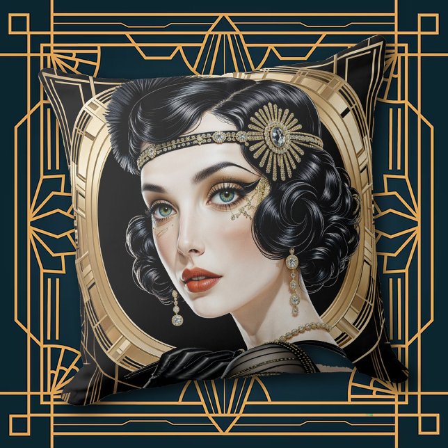 Coussin 1920s Cocktail Elegance Flapper Girl Throw Pillow (Créateur téléchargé)