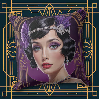 Coussin 1920s Cocktail Elegance Flapper Girl Throw Pillow