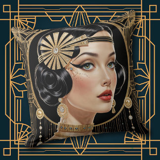 Coussin 1920s Cocktail Elegance Flapper Girl Throw Pillow
