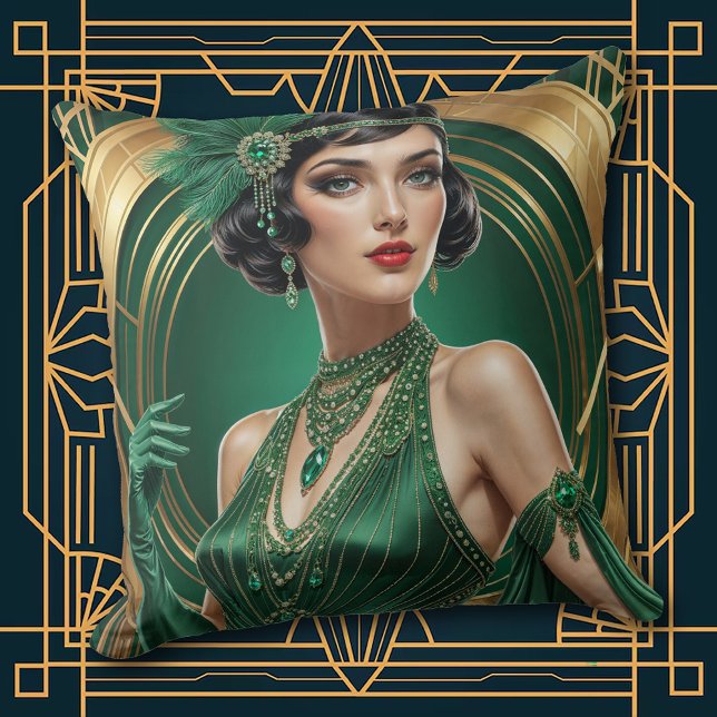 Coussin 1920s Cocktail Elegance Flapper Girl Throw Pillow (Créateur téléchargé)