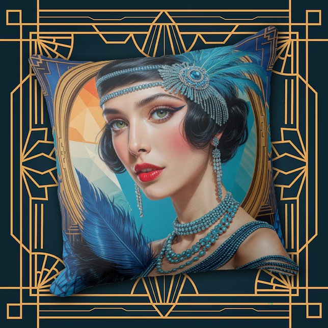 Coussin 1920s Cocktail Elegance Flapper Girl Throw Pillow (Créateur téléchargé)
