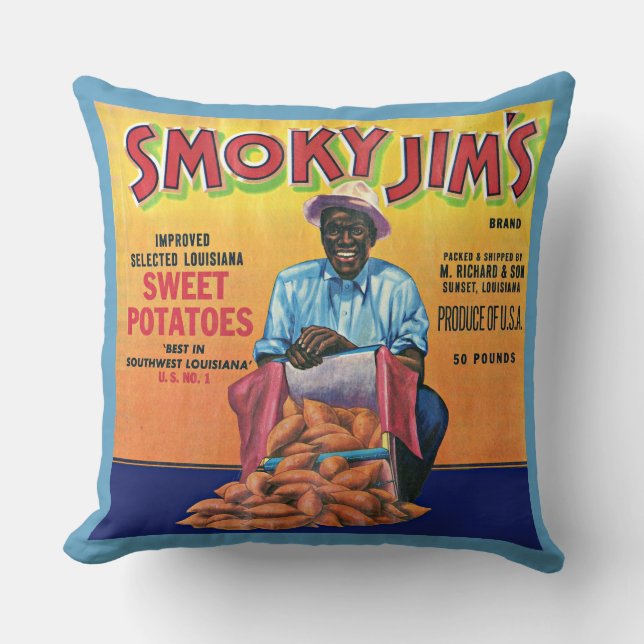 Coussin 1940 Smoky Jim's sweet potato crate étiquette (Recto)