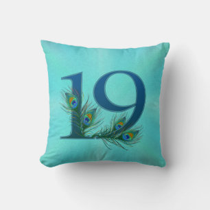 Coussin 19 Anniversaire Élégant Plume de Paon