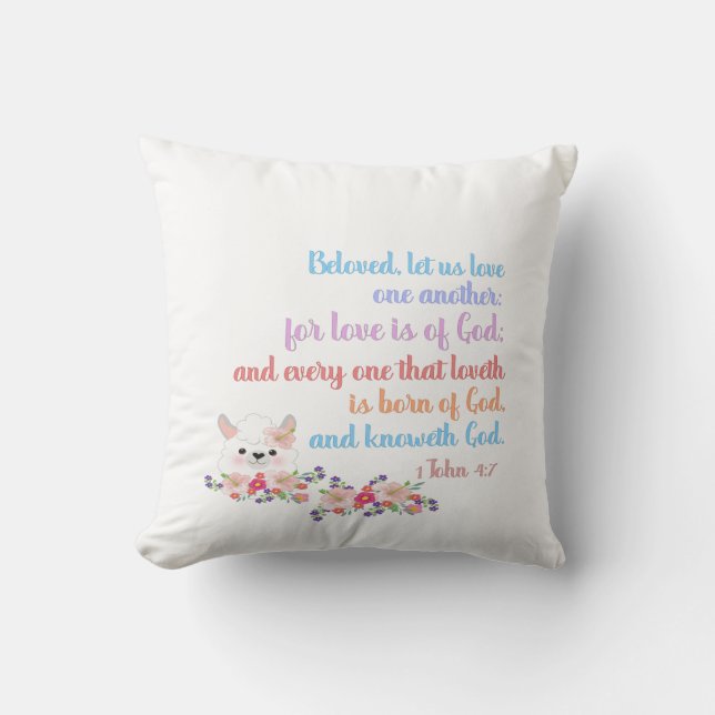 Coussin 1 John 4:7 Bible Verr Rainbow Text (Recto)