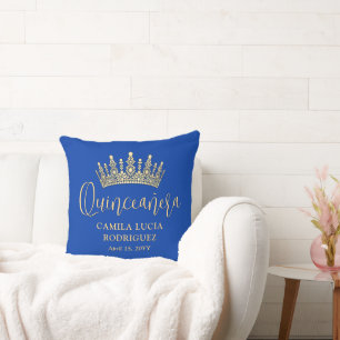 Coussin 1 Photo Couronne Quinceañera Bleu Royal Souvenir