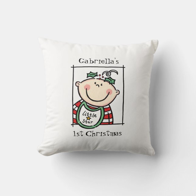 Coussin 1er Noël de bébé sur mesure visage de la peau clai (Recto)