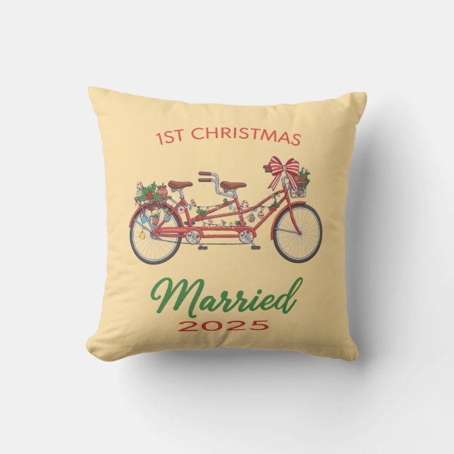 Coussin 1er Noël de Mariés 2025 | Jeune Couple Marié (Recto)