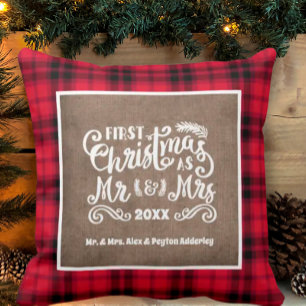 Coussin 1er Noël M. Mme Photo Toile de jute Plaid Buffle