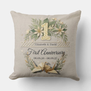 Coussin 1ère Anniversaire de Mariage en Papier Découpe de 