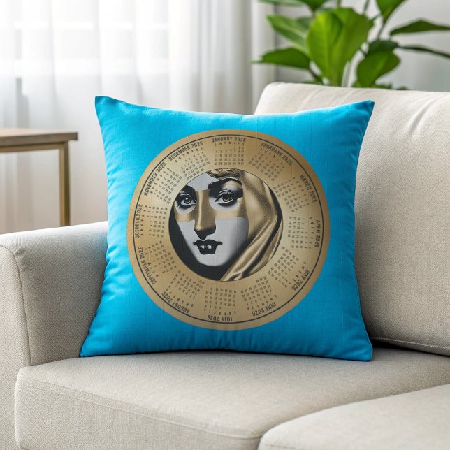 Coussin  2026 Calendar Woman’s Face in Black and Gold (Créateur téléchargé)