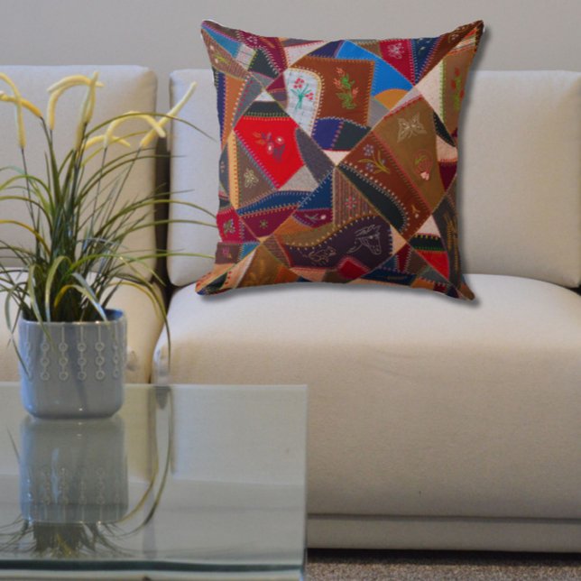 Coussin 20" Vintage Patchwork Crazy Quilt Motif élégant (Vintage pattern, contemporary elegance!)