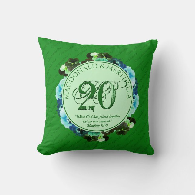 Coussin 20e anniversaire du Mariage EMERALD | chrétien (Recto)