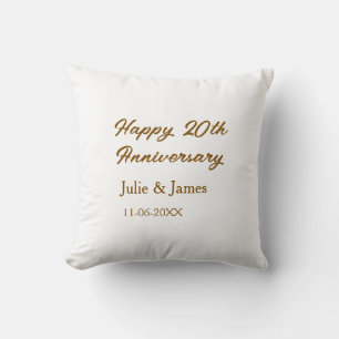 Coussin 20e anniversaire marron doré nom datsimple heureux