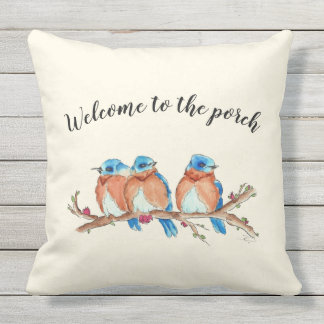 Coussin 20x20 Aquarelles bleues, "Bienvenue dans la vérand