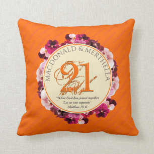Coussin 21e anniversaire du Mariage BRASS Orange   chrétie
