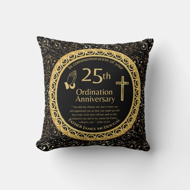 Coussin 25e anniversaire de l'Ordination personnalisée Prê (Recto)