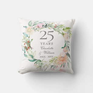 Coussin 25e anniversaire du Mariage Photo Roses Garland