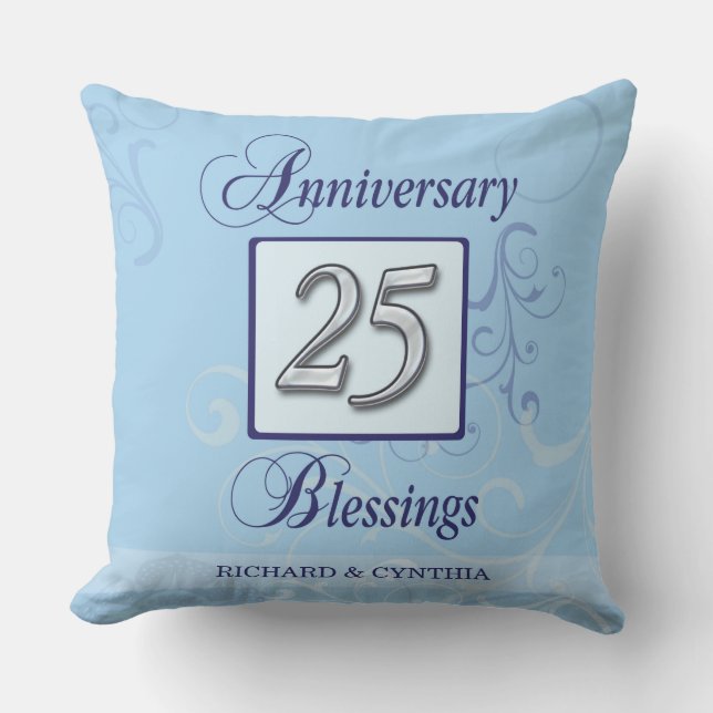 Coussin 25e anniversaire en bleu et argent (Recto)
