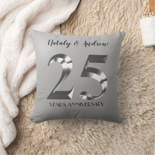 Coussin 25e anniversaire Mariage d'argent métallique