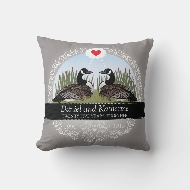 Coussin 25ème anniversaire de mariage personnalisé, oies (Recto)